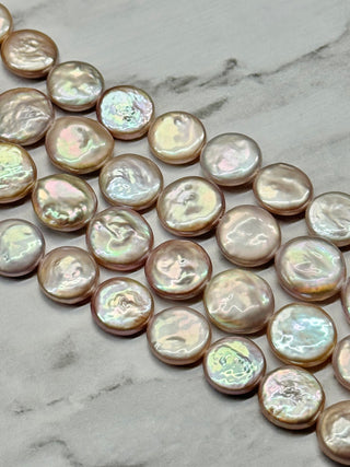 Freshwater Pearl Keshi Coin Beads Strand - Thistle Purple - 10-13mm