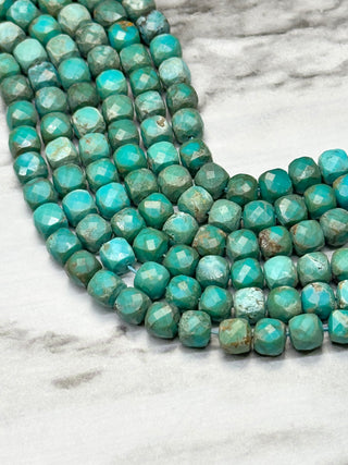 Grade A HuBei Turquoise Faceted Cube Beads Strand - 6mm