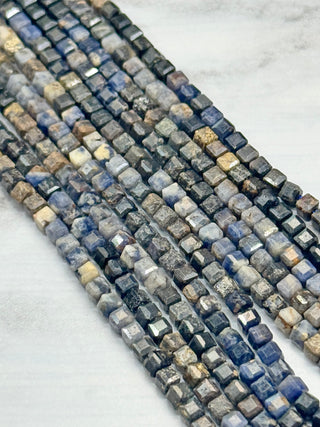 Sapphire Faceted Table Cut Cube Gradient Color Beads Strand - 3mm