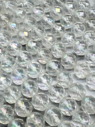 AB Plated Clear Quartz Faceted Beads Strand - 6mm - 8mm