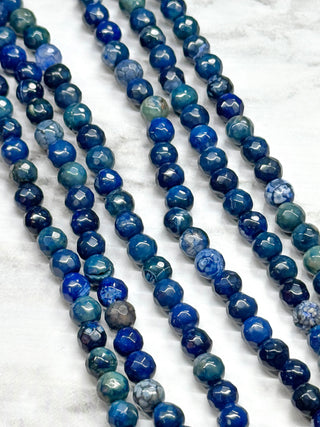Blue Fire Crackle Agate Faceted Beads Strand - 6mm