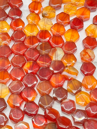 Natural Red Agate Faceted Hexagon Bead Strand - 8mm