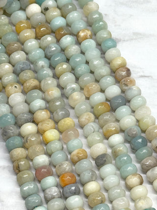 Flower Amazonite Faceted Rondelle Beads Strand - 8x5mm