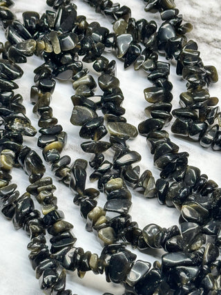 Gold Sheen Obsidian Chip Beads Strand - 5-8mm