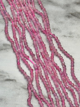 Pink Tourmaline Faceted Beads Strand - 2mm