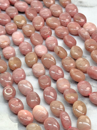 Pink Rhodonite Flat Oval Beads Strand - 8x6mm