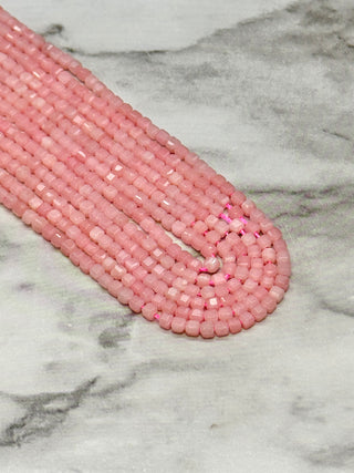 Pink Opal Bead Strand - Faceted Table Cut Cubes - 2mm
