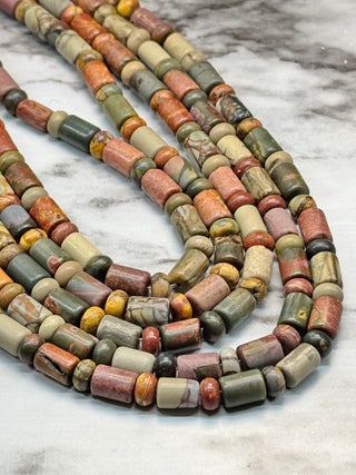 Picasso Jasper Column & Rondelle Beads Strand - 8x7mm & 6x4mm