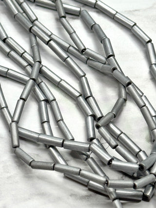 Matte Silver Hematite Column Bead Strands - 9x3mm