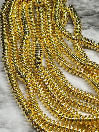 Gold Hematite Rondelle Beads Strand - 8x3mm
