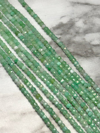 Chrysoprase Faceted Table Cut Cube Beads Strand - 2mm