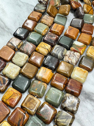 Picasso Jasper Flat Square Bead Strand - 12mm