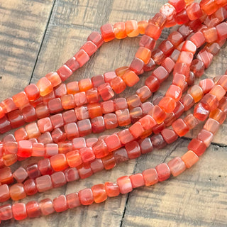 Carnelian Cube Bead Strand - 7mm