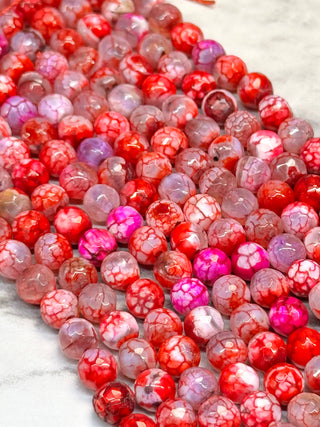 Red Crackle Agate Faceted Beads Strand - 6mm