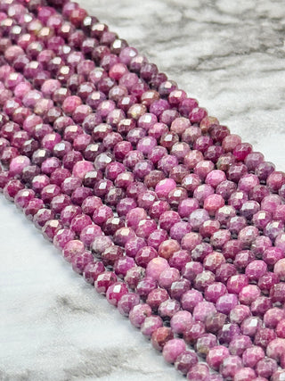 Grade AA Ruby Faceted Rondelle Beads Strand - 4x3mm