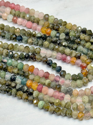 Grade A Watermelon Tourmaline Faceted Rondelle Color Blocked Beads Strand - 4mm