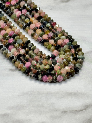 Watermelon Tourmaline Faceted Bicone Beads Strand - 4mm