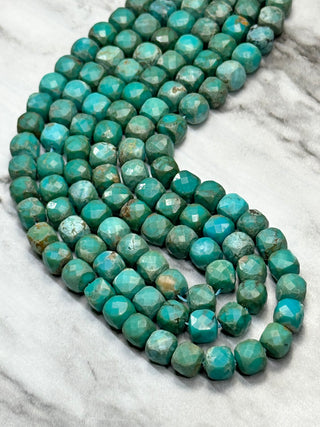 Grade A HuBei Turquoise Faceted Cube Beads Strand - 6mm