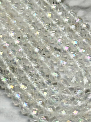 AB Plated Clear Quartz Faceted Beads Strand - 6mm - 8mm