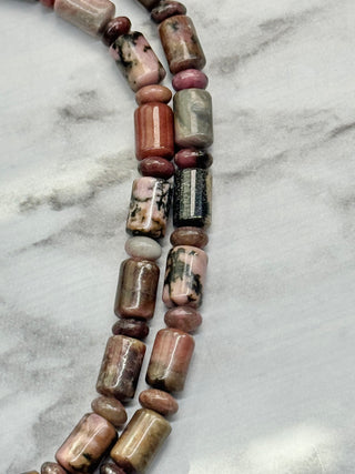 Rhodonite Column with Rondelle Beads Strand - 10x6mm