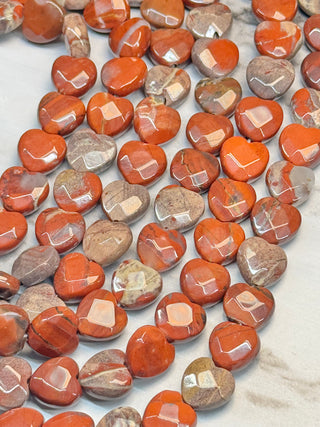 Red Rainbow Jasper Faceted Heart Beads Strand - 10mm