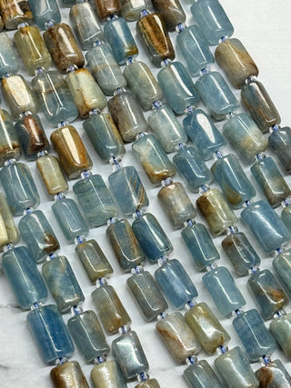 Blue Calcite Faceted Column Beads Strand - 11x6mm