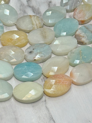 Flower Amazonite Faceted Flat Oval Beads Strand - 13x18mm