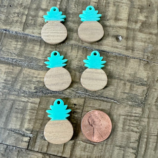 5pc Pineapple Wood & Resin Pendant Charms