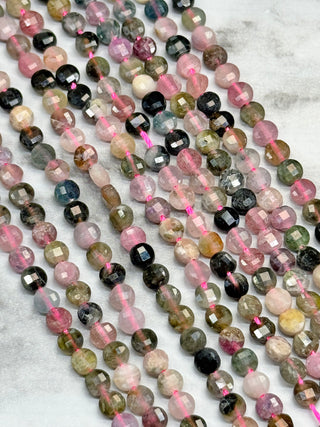 Watermelon Tourmaline Faceted Coin Beads Strand - 4mm