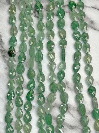 Green Strawberry Quartz Faceted Teardrop Beads Strand - 6mm