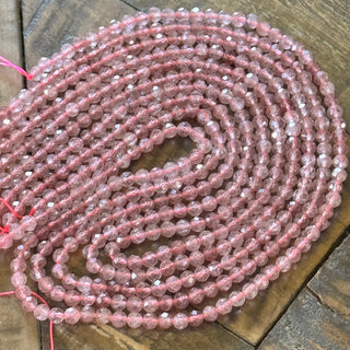 Faceted Strawberry Quartz Bead Strand - 4mm