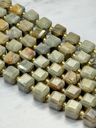 Silver Leaf Jasper Faceted Table Cut Cube Beads Strand - 8mm
