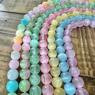 8mm Grade AAA Selenite Round Bead Strand - Various Colors