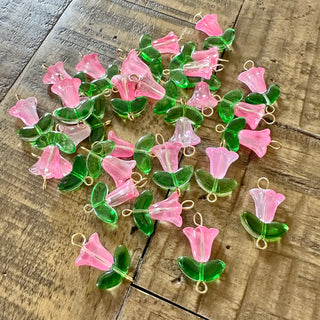 Glass Flower Connector Link Charms - 304 Stainless Steel