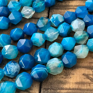 Faceted Star Cut Blue Banded Agate Bead Strand - 8mm