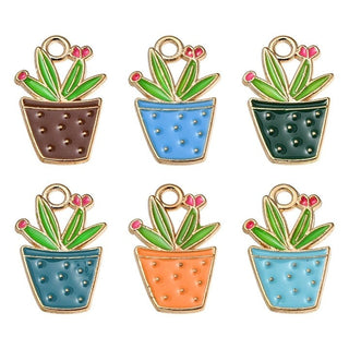 6pc Mixed Color Potted Plant Pendants/Charms 14x22mm