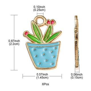 6pc Mixed Color Potted Plant Pendants/Charms 14x22mm