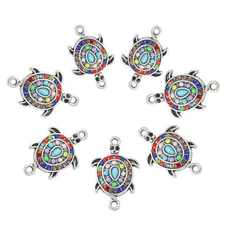 10pc Colorful Sea Turtle Connector Links with Rhinestones 25x16mm