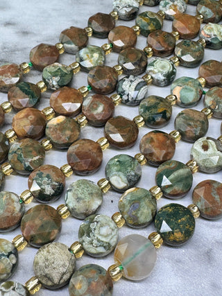 Rhyolite Faceted Coin Bead Strand - 8mm