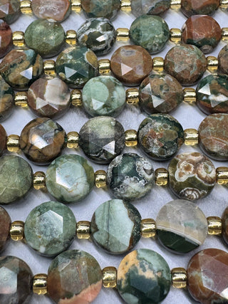 Rhyolite Faceted Coin Bead Strand - 8mm