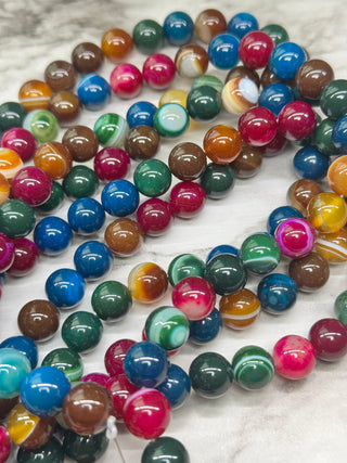 Colorful Banded Agate Bead Strand - 10mm