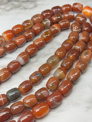 Red Agate Beads Strand - Drum - 12mm