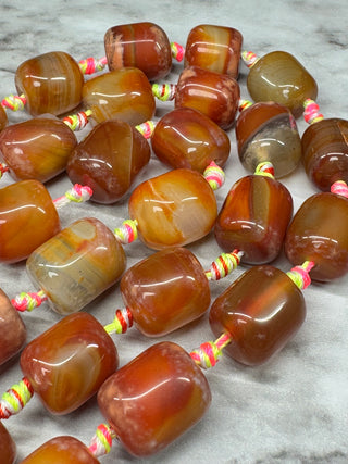 Red Agate Beads Strand - Drum - 15mm