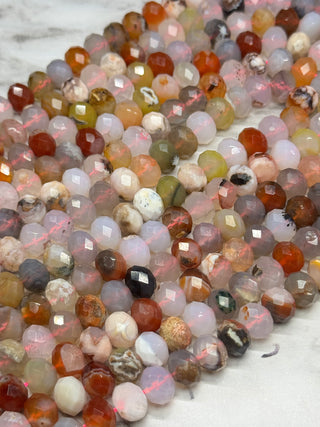 Cherry Blossom Agate Bead Strand - Faceted Rondelle - 9x7mm