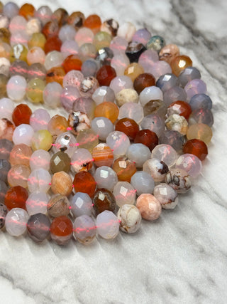 Cherry Blossom Agate Bead Strand - Faceted Rondelle - 9x7mm