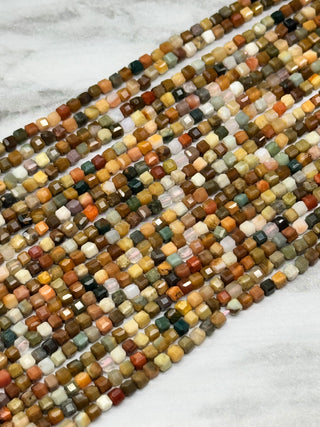 Alashan Agate Bead Strand - Faceted Table Cut Cubes - 2mm