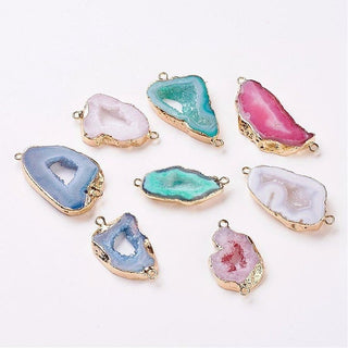 5pc Mixed Color Electroplate Druzy Geode Quartz Crystal Connector Charms