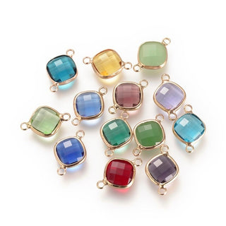 5pc Mixed Color Faceted Glass Link Connector Charms 17x11mm