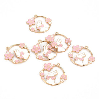 10pc Easter Bunny with Flowers & Ring Alloy Enamel Pendants