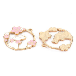 10pc Easter Bunny with Flowers & Ring Alloy Enamel Pendants